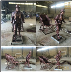 純銅景觀拉車人物雕塑